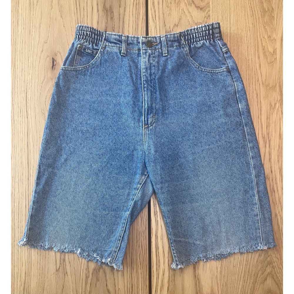 Lee Vintage 90s Denim Bermuda Shorts Womens 26 Blue High Rise Raw Hem Jorts